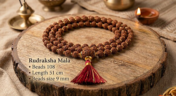 Rudraksha Mala - Beads size 9 mm, Length 51 cm, Beads 108 Rudraksha Mala - Beads size 9 mm, Length 51 cm, Beads 108
