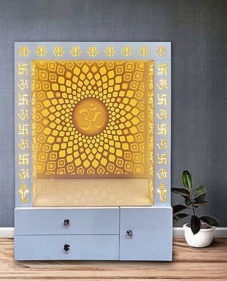 3D Corian Om Mandir with WPC Lotus Jali Pillar and Drawer