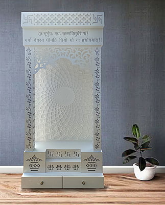 Om 3D Corian Puja Mandir With WPC Pillar Om 3D Corian Puja Mandir With WPC Pillar