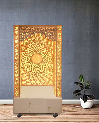 3D Corian Om Mandir With Pillar | Full Corian Mandir 3D Corian Om Mandir With Pillar | Full Corian Mandir