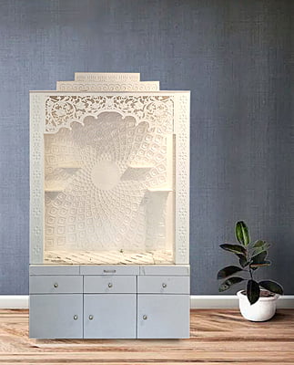 3D Corian Om Mandir With Pillar And WPC Base | Full Corian Mandir 3D Corian Om Mandir With Pillar And WPC Base | Full Corian Mandir