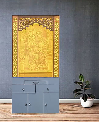 3D Corian Radha Krishna Puja Mandir With Corian Pillar & HDHMR Jali Door 3D Corian Radha Krishna Puja Mandir With Corian Pillar & HDHMR Jali Door