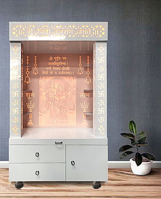 3D Corian Radha Krishna Puja Mandir With WPC Pillar & WPC Drawers 3D Corian Radha Krishna Puja Mandir With WPC Pillar & WPC Drawers