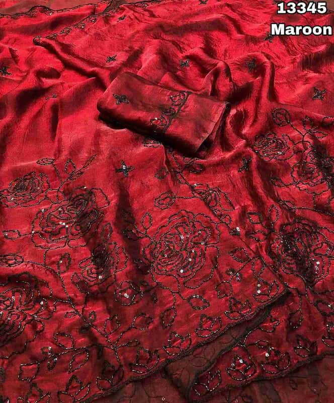 Myra Space Silk Black Embroidered Saree