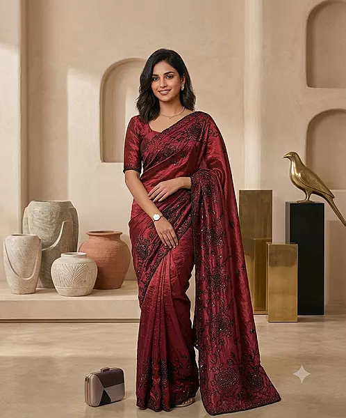 Myra Space Silk Black Embroidered Saree