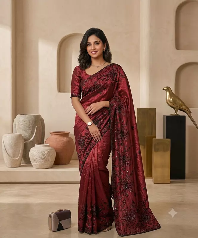 Myra Space Silk Black Embroidered Saree