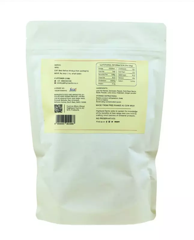 Marinated A2 Low Fat Paneer 300 gms (Schezwan Pepper) - Highland Farms