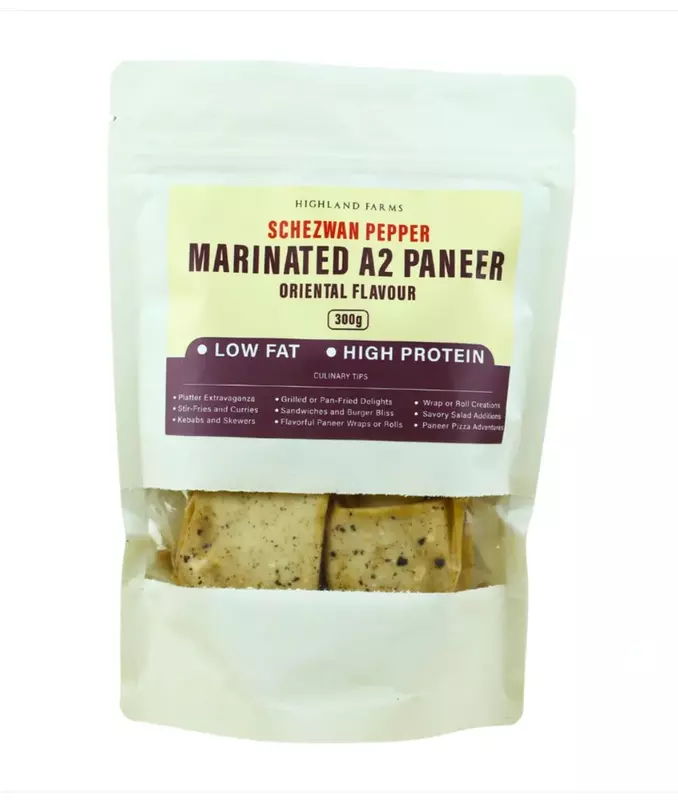 Marinated A2 Low Fat Paneer 300 gms (Schezwan Pepper) - Highland Farms