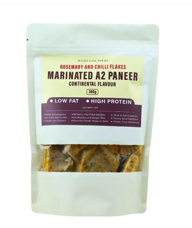 Marinated A2 Low Fat Paneer 300 gms (Rosemary & Chilli Flakes) - Highland Farms