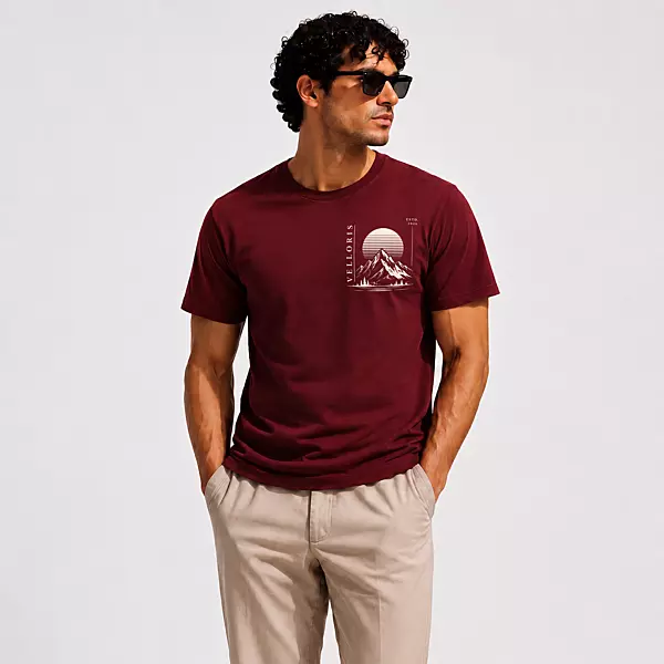 VELLORIS Signature Mountain Graphic T-Shirt – Maroon