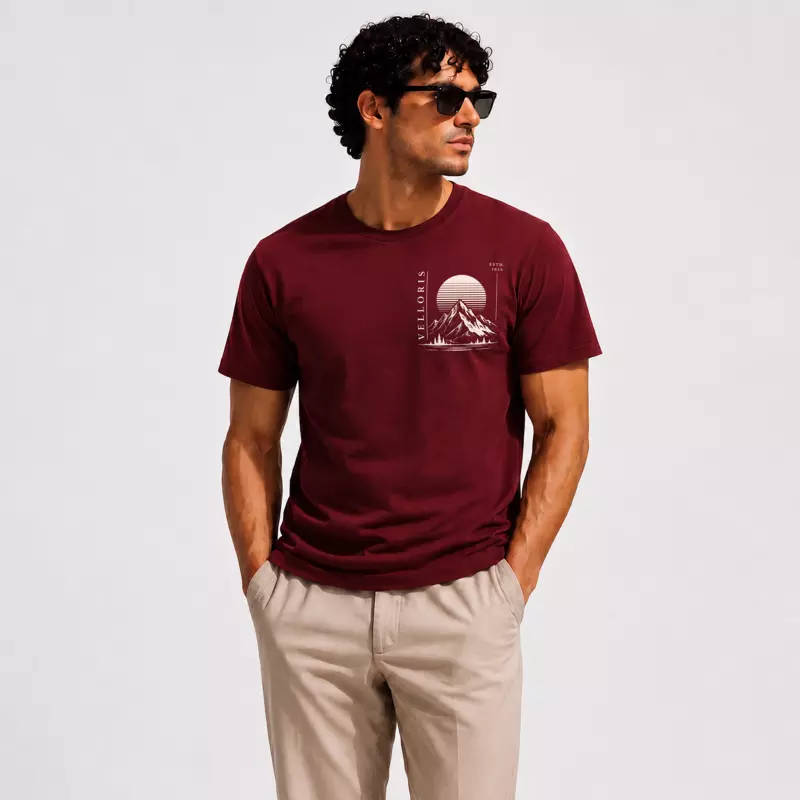 VELLORIS Signature Mountain Graphic T-Shirt – Maroon