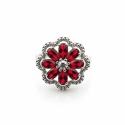 Elegant Flower Cluster Ring with Maroon Gemstones