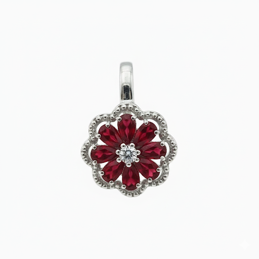 Elegant Flower Cluster Ring with Maroon Gemstones