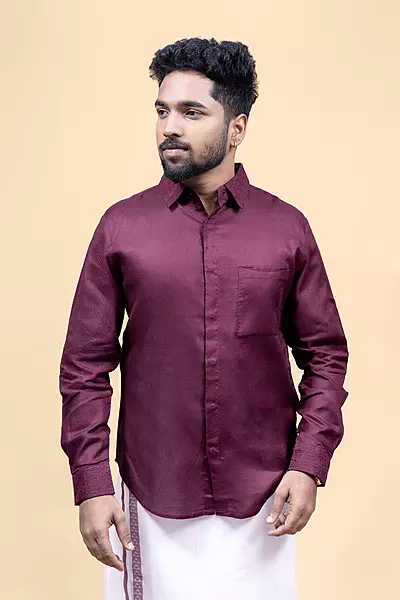 Men's Full Sleeve Embroidered Shirt - Maroon