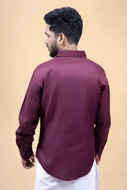 Men's Full Sleeve Embroidered Shirt - Maroon