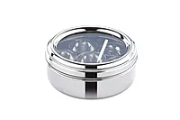 LLM Stainless Steel Masala Dabba with 7 Compartments, See-through Lid, Mirror Finish, Silver