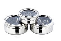 LLM Stainless Steel Masala Dabba with 7 Compartments, See-through Lid, Mirror Finish, Silver