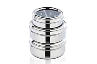 LLM Stainless Steel Masala Dabba with 7 Compartments, See-through Lid, Mirror Finish, Silver