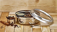 LLM Stainless Steel Masala Dabba with 7 Compartments, See-through Lid, Mirror Finish, Silver