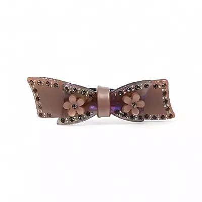 Elegant Mauve Bow Crystal Hair Barrette Clip