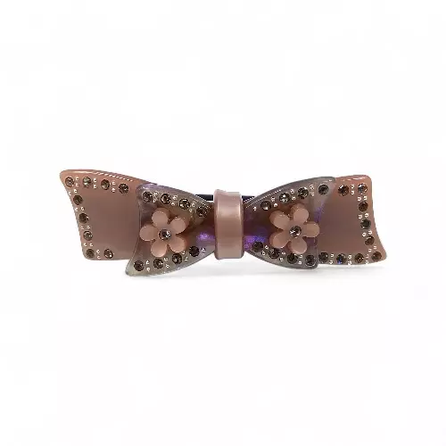 Elegant Mauve Bow Crystal Hair Barrette Clip