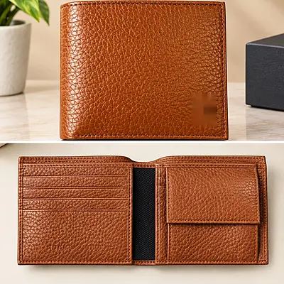 Premium Men’s Brown Bi-Fold Wallet | Textured Finish Classic Card & Cash Wallet