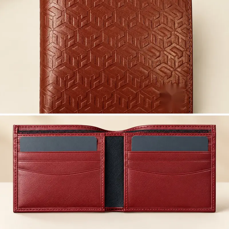 Premium Men’s Brown Bi-Fold Wallet | Geometric Embossed Pattern & Textured Finish