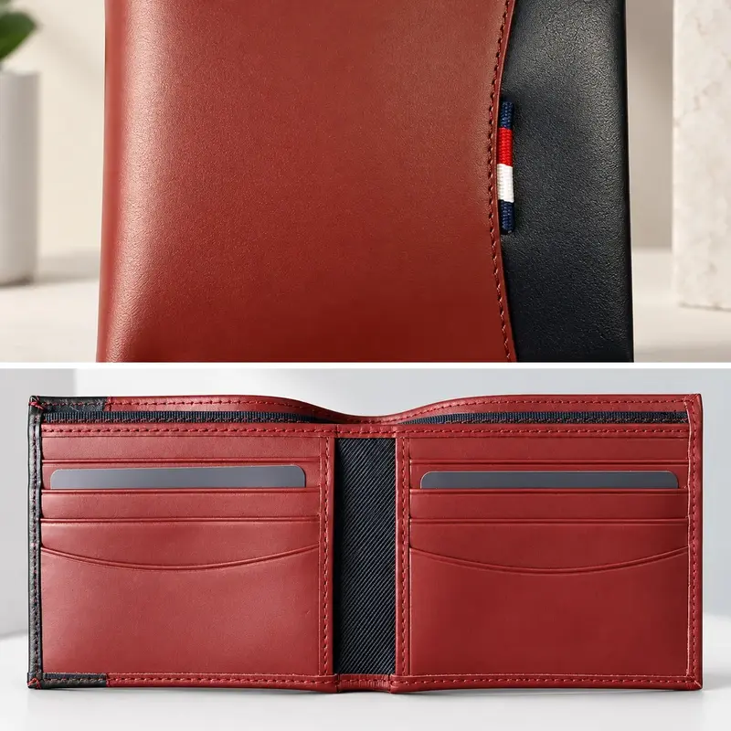Premium Men’s Brown Bi-Fold Wallet | Contrast Panel & Stripe Detail