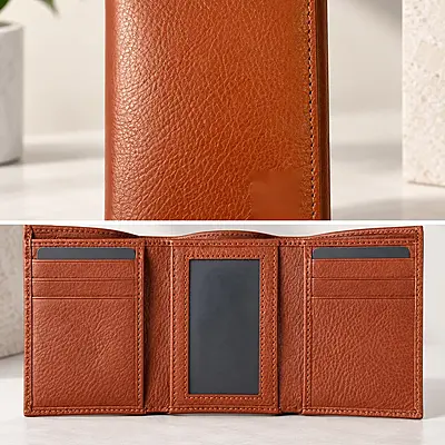 Premium Men’s Brown Bi-Fold Wallet | Compact Textured Finish Card & Cash Wallet