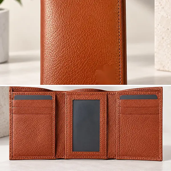 Premium Men’s Brown Bi-Fold Wallet | Compact Textured Finish Card & Cash Wallet