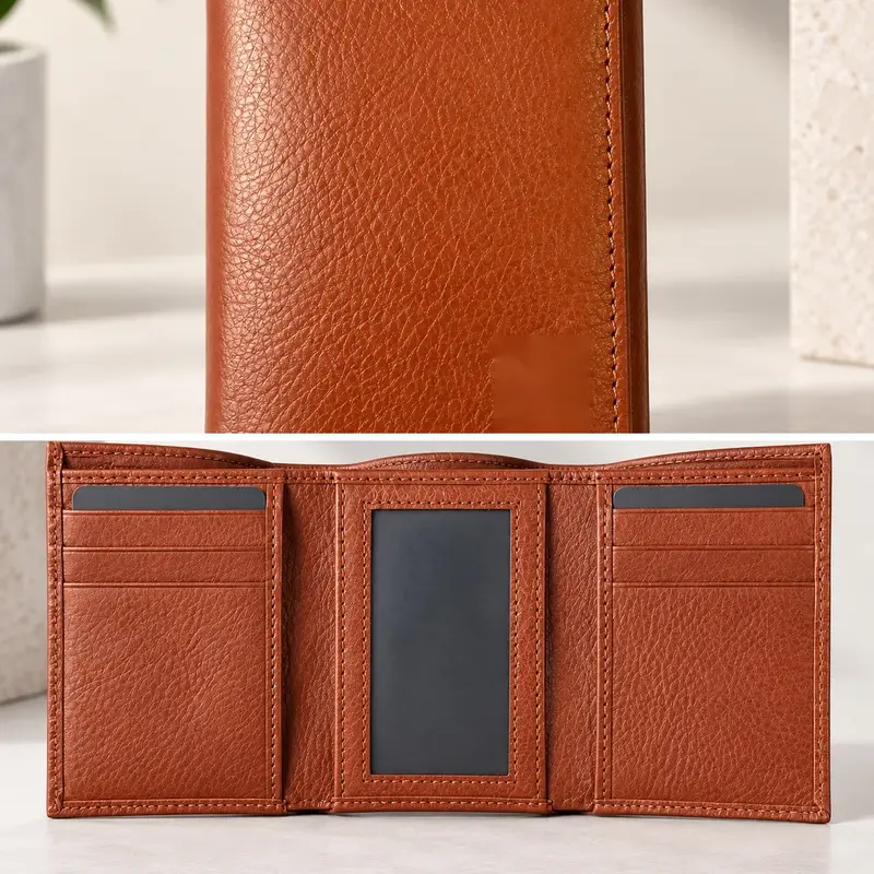 Premium Men’s Brown Bi-Fold Wallet | Compact Textured Finish Card & Cash Wallet