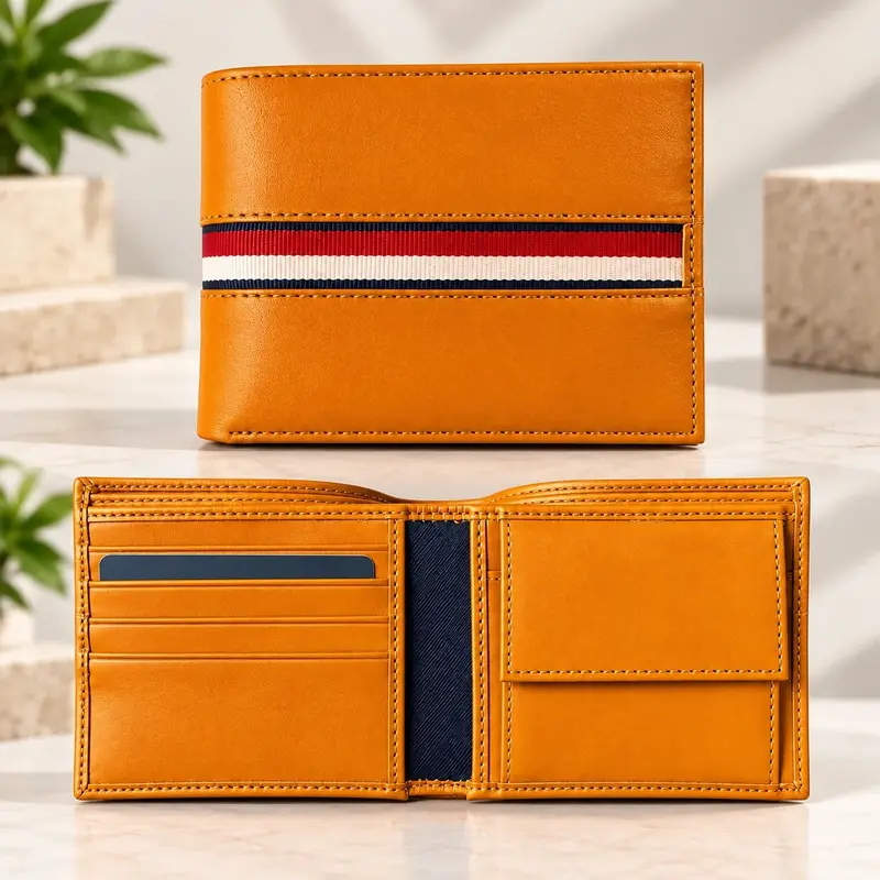 Premium Men’s Tan Bi-Fold Wallet | Slim PU Leather Wallet with Multiple Card Slots