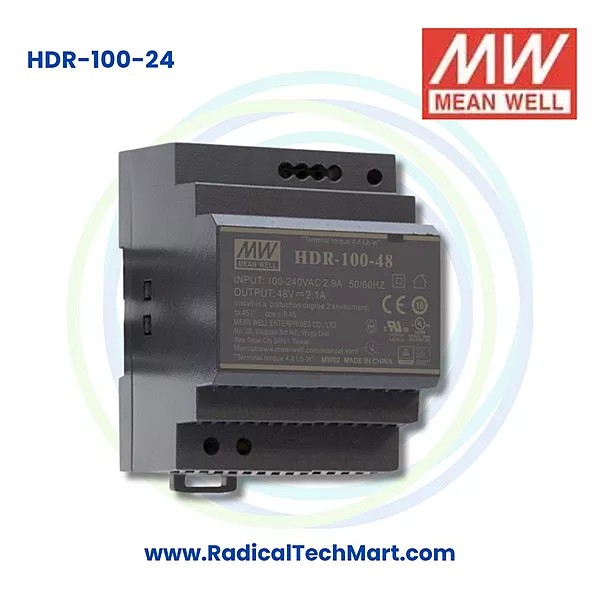 Mean Well HDR-100-24 24V 3.83A 92W DIN Rail Power Supply