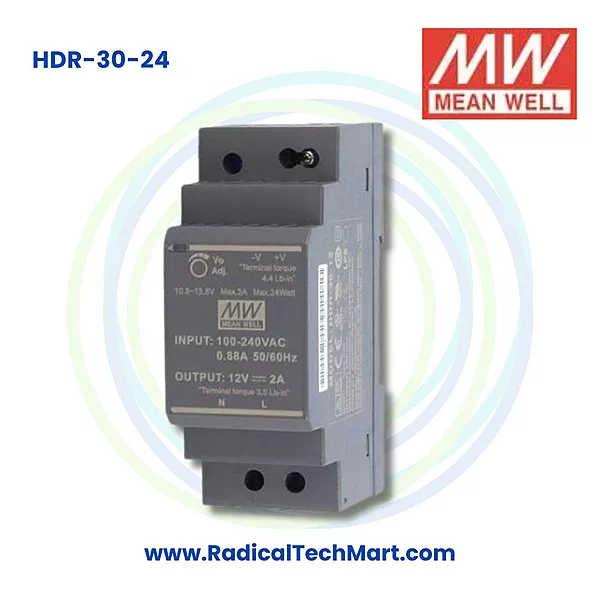 Mean Well HDR-30-24 24V 1.5A 36W DIN Rail Power Supply