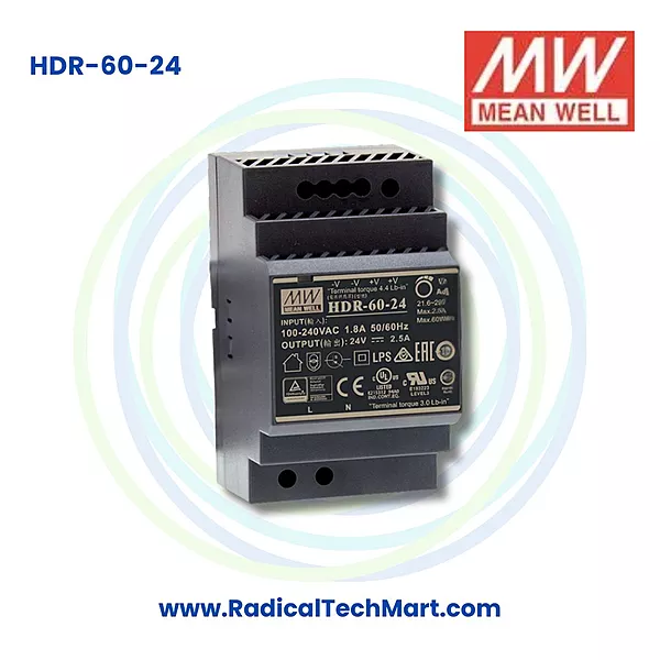 Mean Well HDR-60-24 24V 2.5A 60W DIN Rail Power Supply