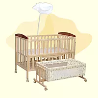 Mee Mee - Wooden Baby Cot with Swinging Cradle & Mosquito Net Adjustable Height Baby Crib Bed
