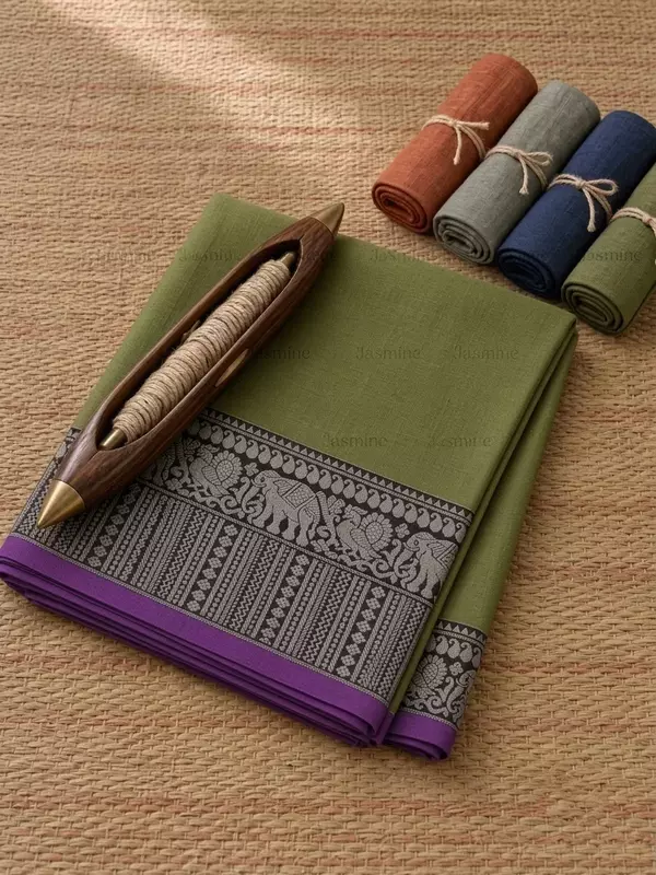Shreeja - श्रीजा | Mehndi Green Narayanpet Cotton Saree