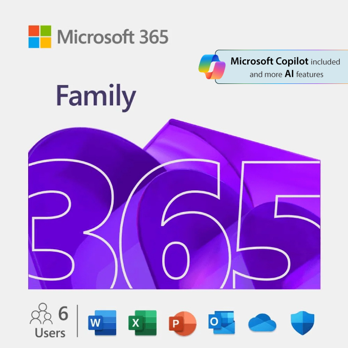 Microsoft 365 Family – 6 Users, 6TB Cloud – 12-Month Subscription (Email Delivery) m