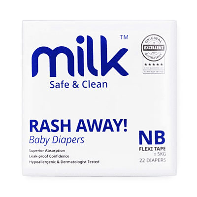 Milk Organic Baby Diaper - Newborn - Below 5kg - Tape/ Velcro Milk Organic Baby Diaper - Newborn - Below 5kg - Tape/ Velcro