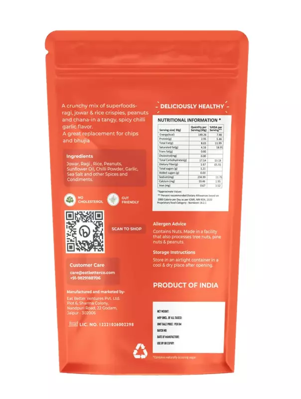 Millet Namkeen ā Chilli Garlic 100 gms - Eat Better