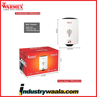 Warmex Rapido 6 IPX4 Waterproof Storage Electric Water Heater with Titanium Plus Rapid Heating Technology 6 L White 2000 Watts