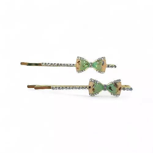 Sparkling Mint Green Bow Crystal Hair Clips (Set of 2)
