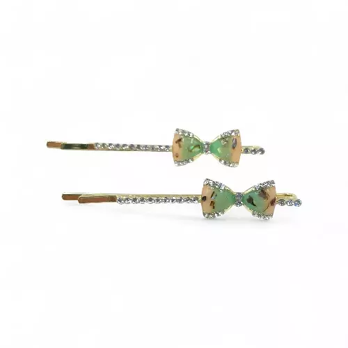 Sparkling Mint Green Bow Crystal Hair Clips (Set of 2)