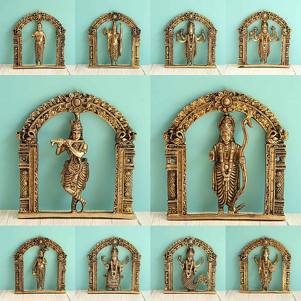 Brass Dashavthar Wall Plates Set - 6 Inch Height