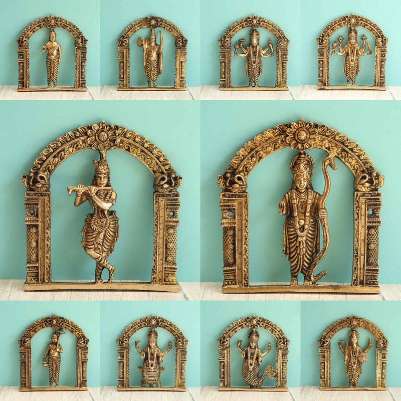 Brass Dashavthar Wall Plates Set - 6 Inch Height