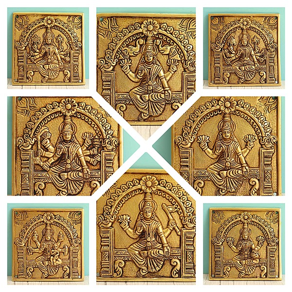 Brass Asta Lakshmi Wall Plates Set - 6.5 Inch Height