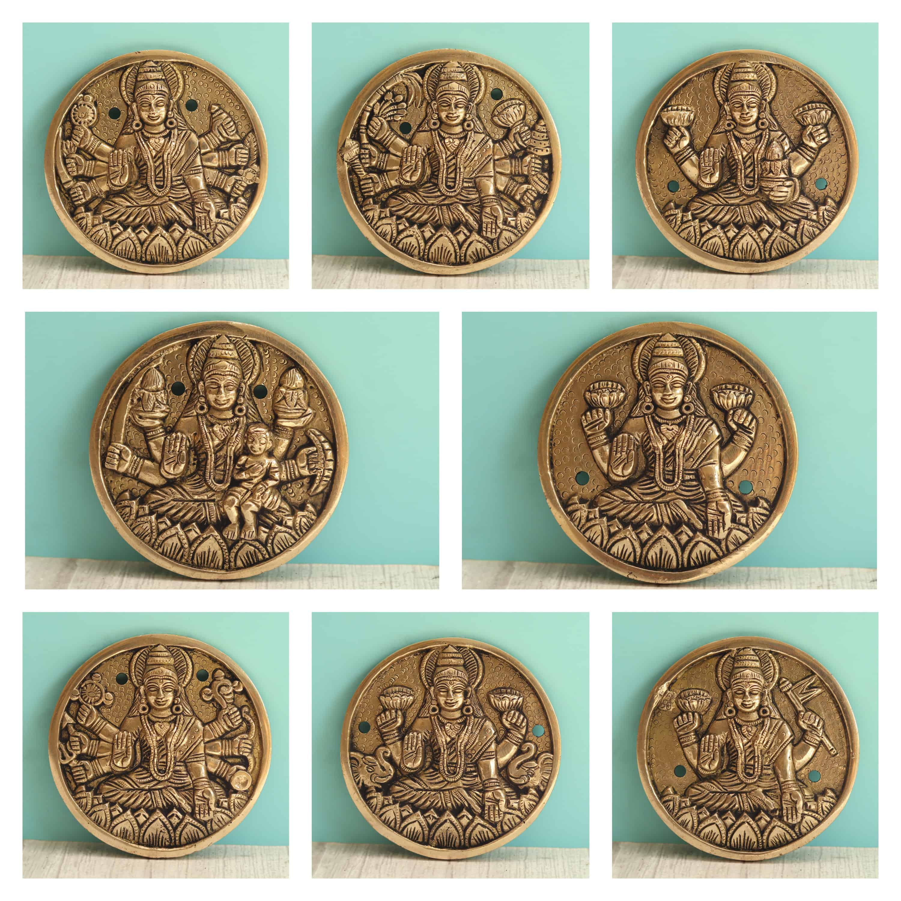 Brass Superfine Ashtalakshmi Engraved Wall Plates Set of 8 Pcs - 4 Inch Height