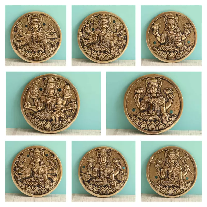 Brass Superfine Ashtalakshmi Engraved Wall Plates Set of 8 Pcs - 4 Inch Height