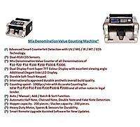 Mixed Denomination Currency Counting Machine for Indian Rupee with Fake Note Detection (UV, MG, MT, IR, 3D, Color) Batch, Add, Total Value & Denomination Sort Functions Mixed Denomination Currency Counting Machine for Indian Rupee with Fake Note Detection (UV, MG, MT, IR, 3D, Color) Batch, Add, Total Value & Denomination Sort Functions