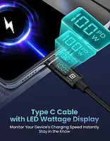Portronics Konnect View – 100W USB-C Cable, LED Indicator, 2M Length, Fast Charging, Durable Design, Compatible with Laptops, Smartphones, Tablets, Ideal for Home and Office Use.